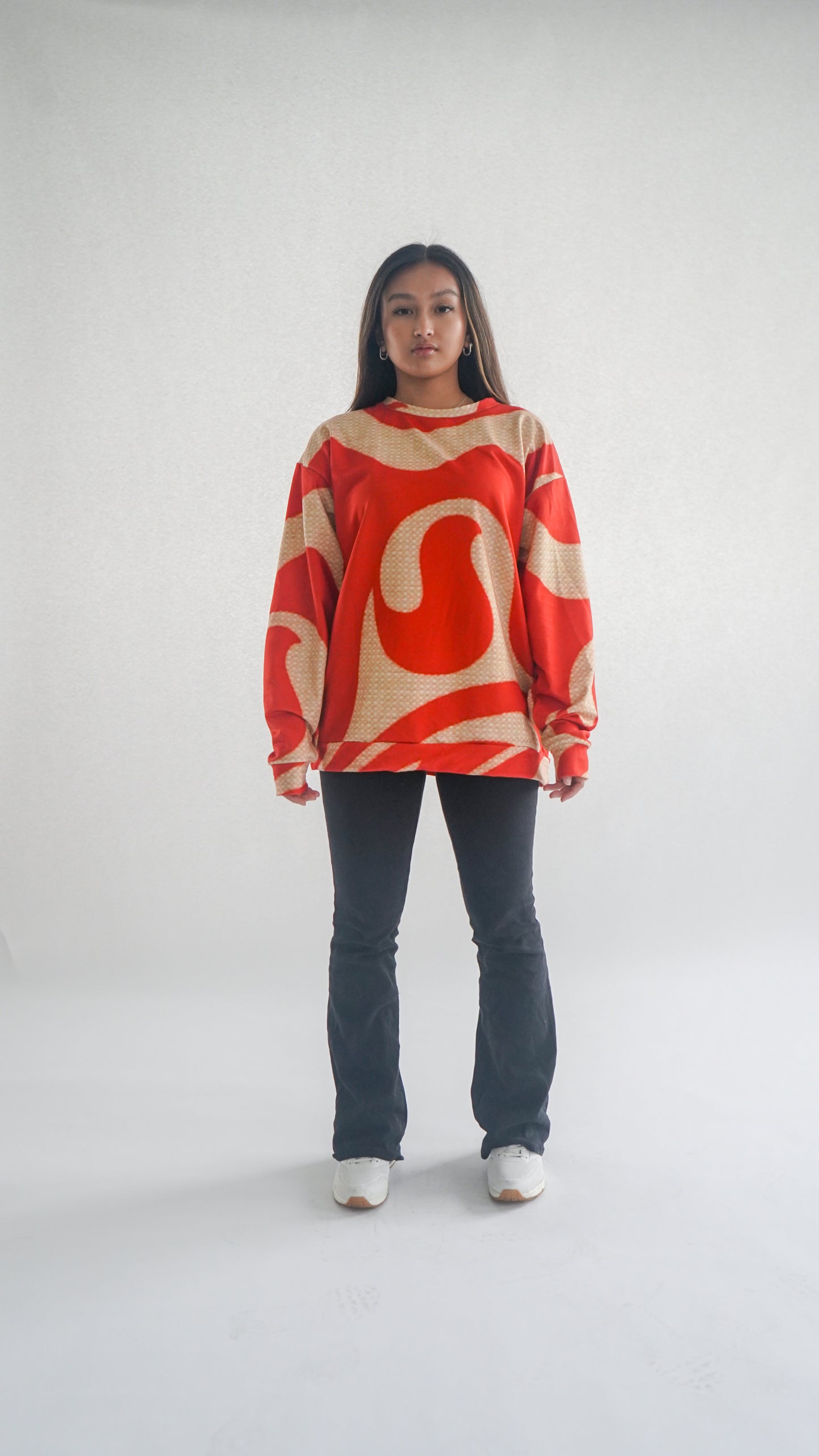 Beige and Red Waves sweatshirt